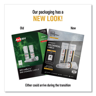 UltraDuty GHS Chemical Waterproof and UV Resistant Labels, 0.5 x 1.75, White, 60/Sheet, 25 Sheets/Pack