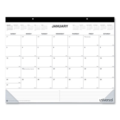 Desk Pad Calendar, 22 x 17, White/Black Sheets, Black Binding, Clear Corners, 12-Month (Jan to Dec): 2023 UNV71002