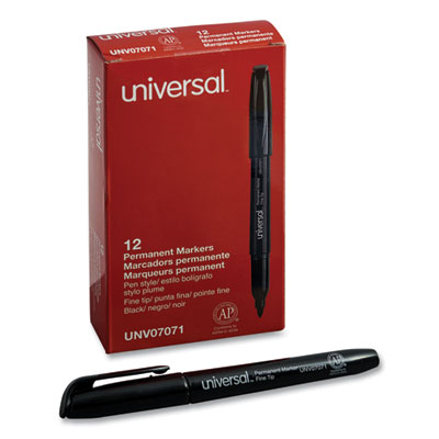 Universal Fine Point Permanent Markers - Red Ink, Dozen Pack, Low Odor Pen Style Markers