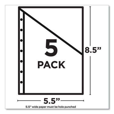 Small Binder Pockets, Standard, 7-Hole Punched, Assorted, 9.25 x 5.5, 5/Pack