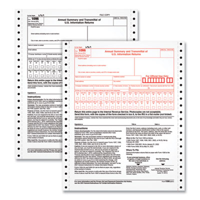 1096 Summary Transmittal Tax Forms, 2-Part Carbonless, 8 x 11, 10 Forms TOP2202