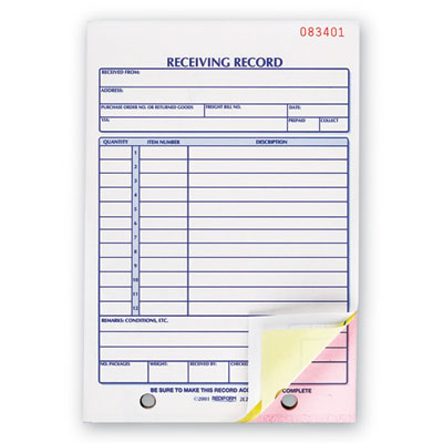 Receiving Record Book, Three-Part Carbonless, 5.56 x 7.94, 50 Forms Total