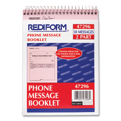 Desk Saver Line Wirebound Message Book, Two-Part Carbonless, 6.25 x 4.25, 1/Page, 50 Forms RED47296