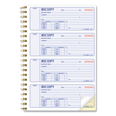 Gold Standard Money Receipt Book, Two-Part Carbonless, 7 x 2.75, 4 Forms/Sheet, 300 Forms Total