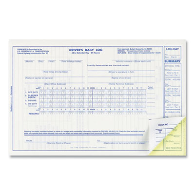 Driver's Daily Log Book, Two-Part Carbonless, 8.75 x 5.38, 31 Forms Total