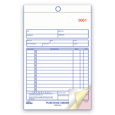 Purchase Order Book, 12 Lines, Three-Part Carbonless, 5.5 x 7.88, 50 Forms Total