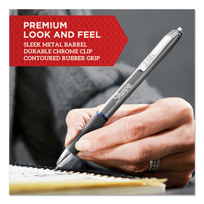 S-Gel Premium Metal Barrel Gel Pen, Retractable, Medium 0.7 mm, Blue Ink, Gun Metal Gray Barrel, Dozen