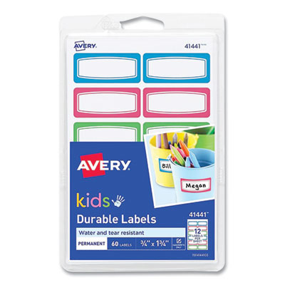 Avery Kids Handwritten Identification Labels, 1.75 x 0.75, Border Colors: Blue, Green, Red, 12 Labels/Sheet, 5 Sheets/Pack AVE41441