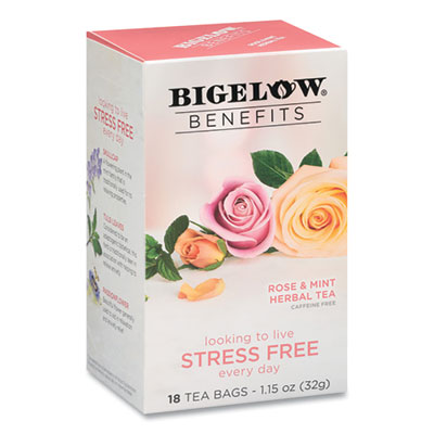 Benefits Rose & Mint Herbal Tea Bags, 0.6 oz Tea Bag, 18/Box BTC1027