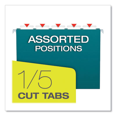 Recycled Hanging File Folders, Letter Size, 1/5-Cut Tabs, Assorted Colors, 25/Box