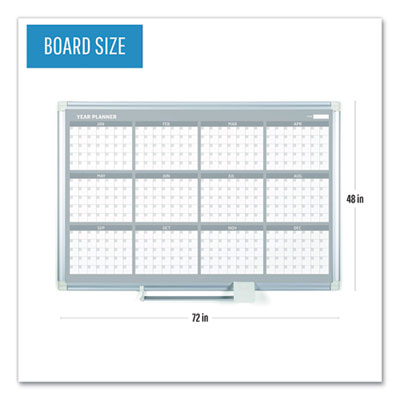 MasterVision Magnetic Dry Erase Calendar Board, 12-Month Planning/Scheduling, 36" x 24", White Surface, Satin Aluminum Frame (BVCGA03106830) BVCGA03106830