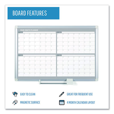 Magnetic Dry Erase Calendar Board, Four-Month Planning/Scheduling, 48