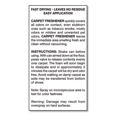 No-Vacuum Carpet Freshener, Fresh Scent, 14 oz Aerosol Spray, 12/Carton
