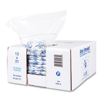 Ice Bags with Twist-Ties, Ice: Penguin Icon Labeling, 10 lb Capacity, 12