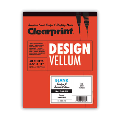 Design Vellum Paper, 16 lb Bristol Weight, 8.5 x 11, Translucent White, 50/Pad CLE10001410