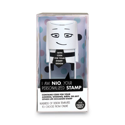 NIO Stamp With Voucher And Fancy Gray Ink Pad, Self-Inking, 1.56" Diameter (COS071509) COS071509