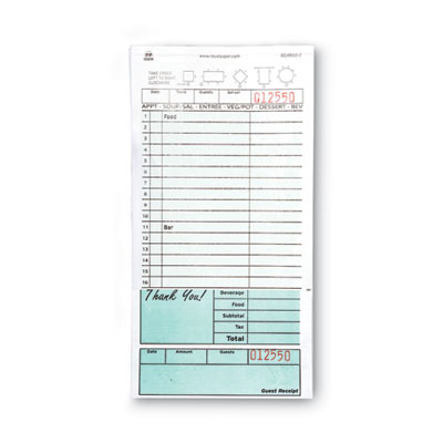 Guest Check Book, Two-Part Carbonless, 4.2 x 8.6, 1/Page, 50 Forms/Book, 50 Books/Carton