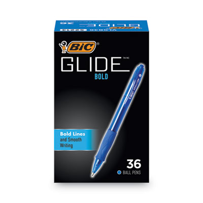 BIC GLIDE Bold Ballpoint Pen Value Pack, Retractable, Bold 1.6 mm, Blue Ink, Translucent Blue Barrel, 36/Pack (BICVLGB361BE) BICVLGB361BE