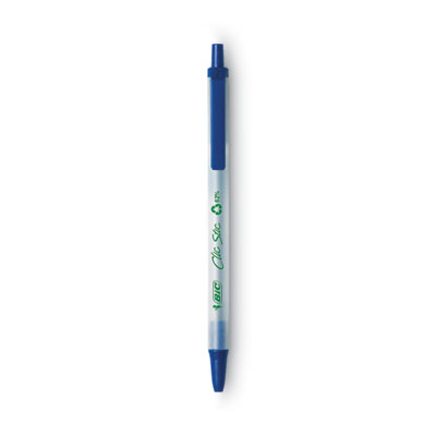 BIC Ecolutions Clic Stic Ballpoint Pen, Retractable, Medium 1 mm, Blue Ink, Translucent Frost/Blue Barrel, Dozen (BICCSEM11BE) BICCSEM11BE