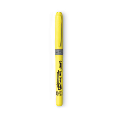 Brite Liner Grip Pocket Highlighter, Fluorescent Yellow Ink, Chisel Tip, Yellow/Black/Silver Barrel, Dozen BICGBL11YW