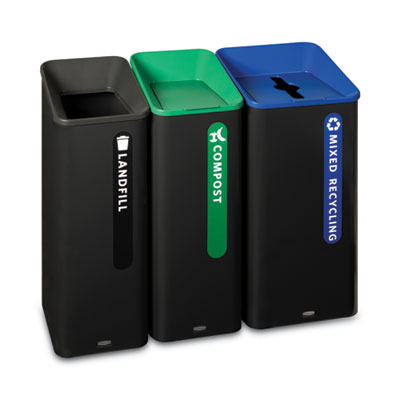 Recycling Container: 23 gal, Square, Black & Blue
