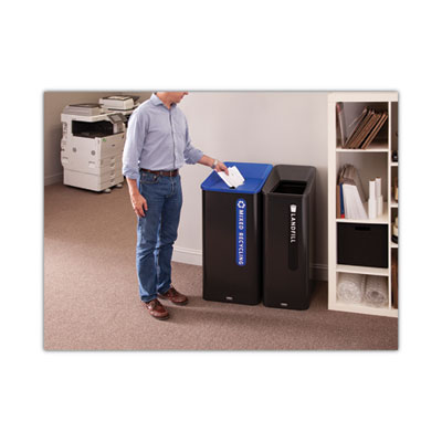 Recycling Container: 23 gal, Square, Black & Blue