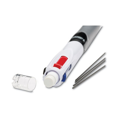 4-Color 3 + 1 Ballpoint Pen/Pencil, Retractable, Medium 1 mm Pen/0.7 mm Pencil, Black/Blue/Red Ink, Gray/White Barrel