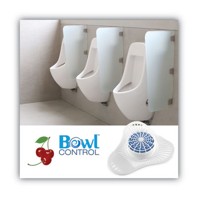 Urinal Screen with Non-Para Deodorizer Block, Cherry Scent, White/Blue, 12/Carton