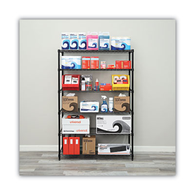 NSF Certified 6-Shelf Wire Shelving Kit, 48w x 18d x 72h, Black