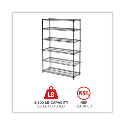 NSF Certified 6-Shelf Wire Shelving Kit, 48w x 18d x 72h, Black