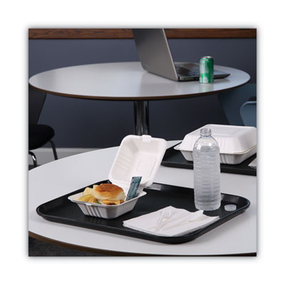 Bagasse Food Containers, Hinged Lid, 6 x 6 x 3.19, White, Sugarcane, 125/Sleeve, 4 Sleeves/Carton