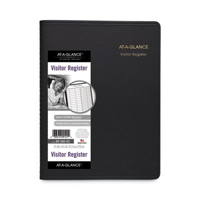 Visitor Register Book, Black Cover, 10.88 x 8.38 Sheets, 60 Sheets/Book