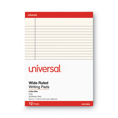 Colored Perforated Ruled Writing Pads, Letter Size Pad (8.5 x 11.75), Wide/Legal Rule, 50 Ivory 8.5 x 11 Sheets, Dozen
