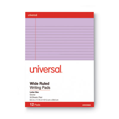 Colored Perforated Ruled Writing Pads, Wide/Legal Rule, 50 Orchid 8.5 x 11 Sheets, Dozen