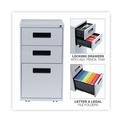 File Pedestal, Left or Right, 3-Drawers: Box/Box/File, Legal/Letter, Light Gray, 14.96