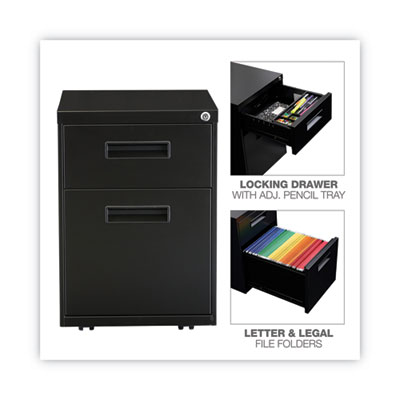 File Pedestal, Left or Right, 2-Drawers: Box/File, Legal/Letter, Black, 14.96