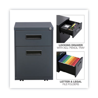 File Pedestal, Left or Right, 2-Drawers: Box/File, Legal/Letter, Charcoal, 14.96