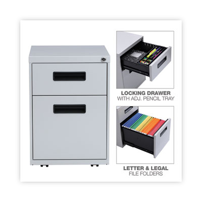 File Pedestal, Left or Right, 2-Drawers: Box/File, Legal/Letter, Light Gray, 14.96