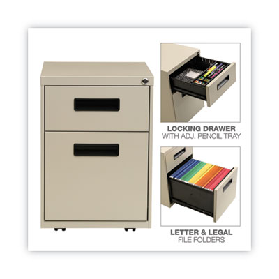 File Pedestal, Left or Right, 2-Drawers: Box/File, Legal/Letter, Putty, 14.96