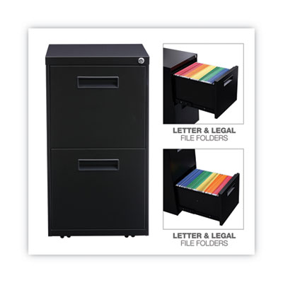 File Pedestal, Left or Right, 2 Legal/Letter-Size File Drawers, Black, 14.96