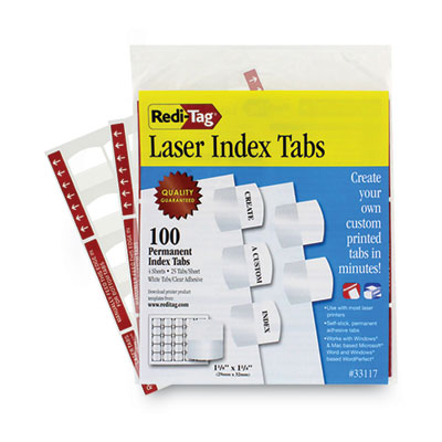 Laser Printable Index Tabs, 1/5-Cut, White, 1.13