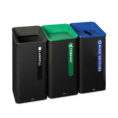 Recycling Container: 23 gal, Square, Black & Green