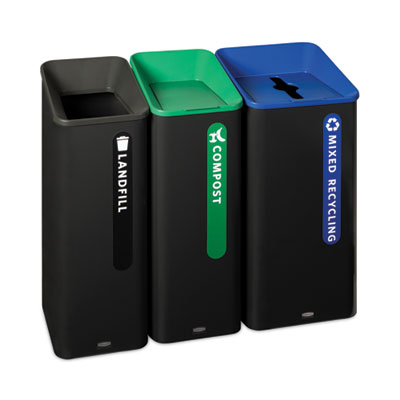 Recycling Container: 15 gal, Square, Black & Green
