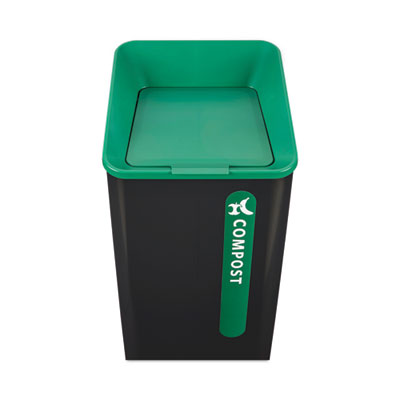 Recycling Container: 23 gal, Square, Black & Green