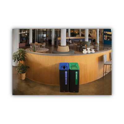 Recycling Container: 15 gal, Square, Black & Green