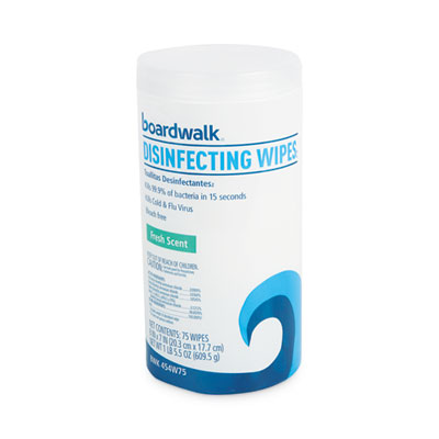 Boardwalk Quat-Based Disinfecting Wipes, 7 x 8, Fresh Scent, 75/Canister, 3 Canisters/Pack (BWK454W753PK) BWK454W753PK
