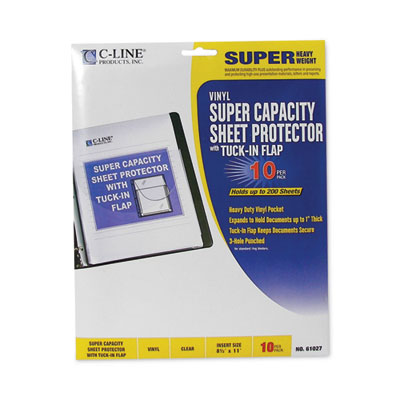 Super Capacity Sheet Protectors with Tuck-In Flap, Super Heavy-Duty, Side: 3-Hole Punched, 8.5 x 11 Insert, Clear, 10/Pack