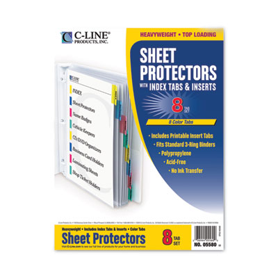 Sheet Protectors with Eight Assorted Index Tabs, Heavy-Duty, Side: 3-Hole Punched, Top Load 8.5 x 11 Insert, Clear, 8/Set