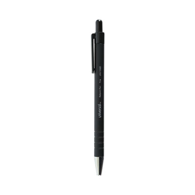 Ballpoint Pen, Retractable, Fine 0.7 mm, Black Ink, Black Barrel, Dozen UNV15520