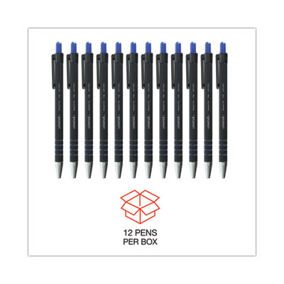 Ballpoint Pen, Retractable, Fine 0.7 mm, Blue Ink, Blue Barrel, Dozen
